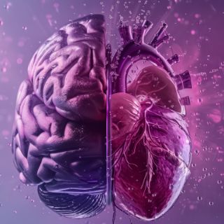 Das Motiv zeigt eine Herz- und eine Hirnhälfte