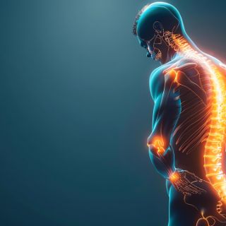 Das Motiv zeigt einen Mann, wo man die Wirbelsäule sieht