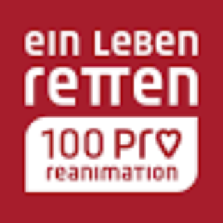 Das Motiv zeigt Text auf einem farbigen Hintergrund: "Ein Leben retten. 100 pro Reanimation."